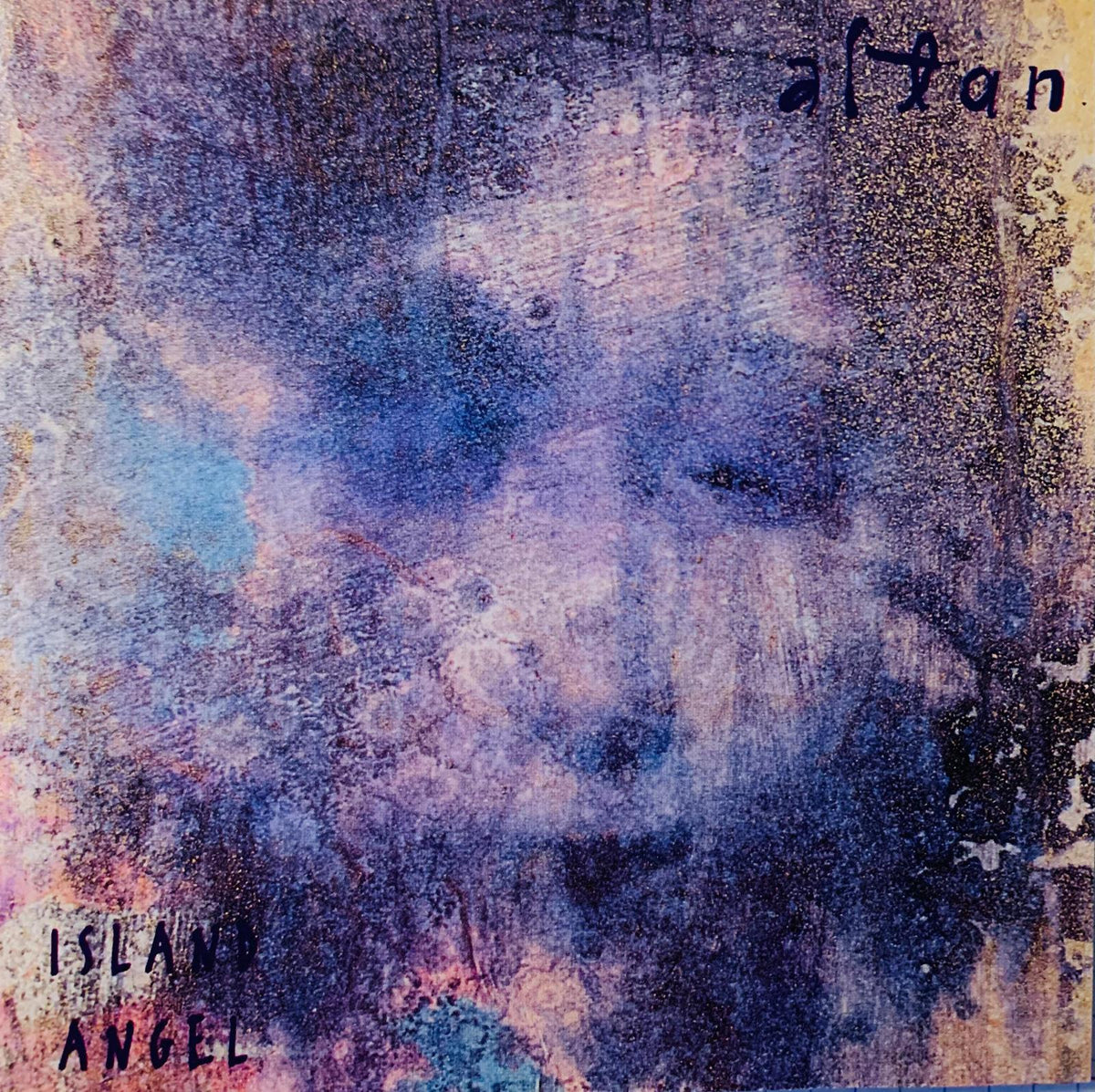 The album cover for altan island angel original cd features a textured abstract portrait in muted purples blues pink and teal
