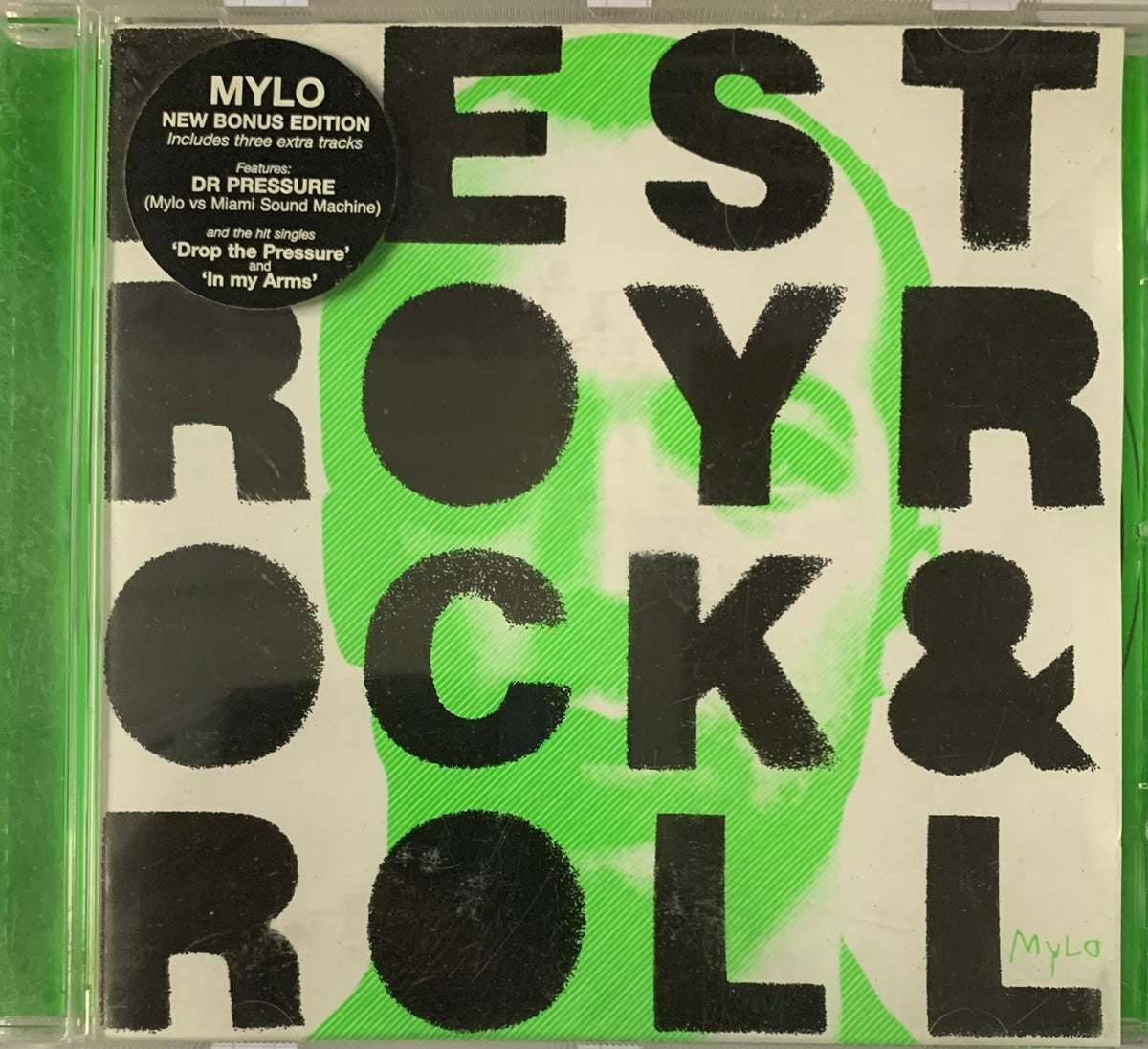 Green and black best rock and roll cd album cover by Mylo for the original destroy rock and roll cd product