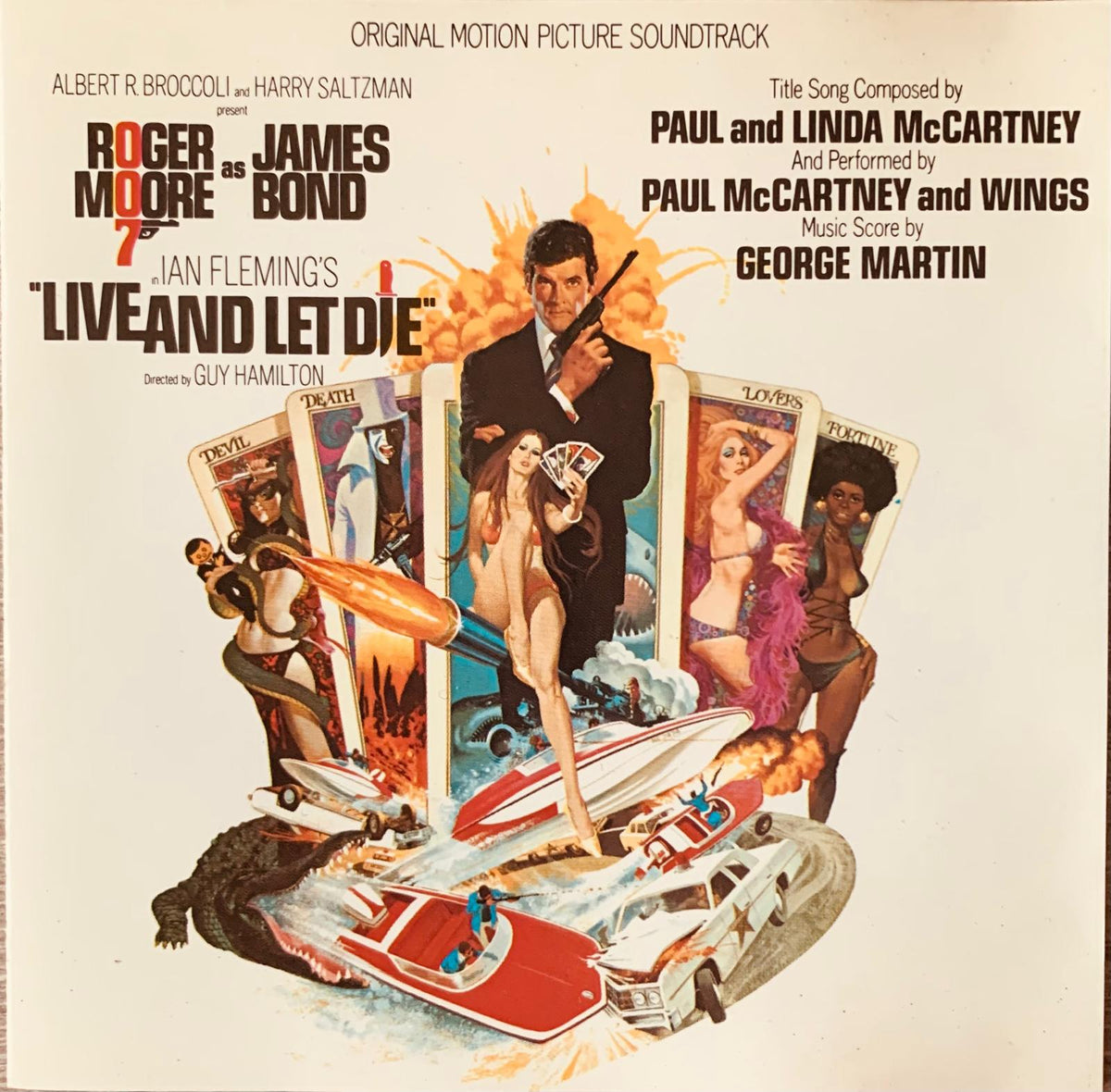 The original cd soundtrack cover for live and let die by paul mccartney and wings featuring roger moore artwork