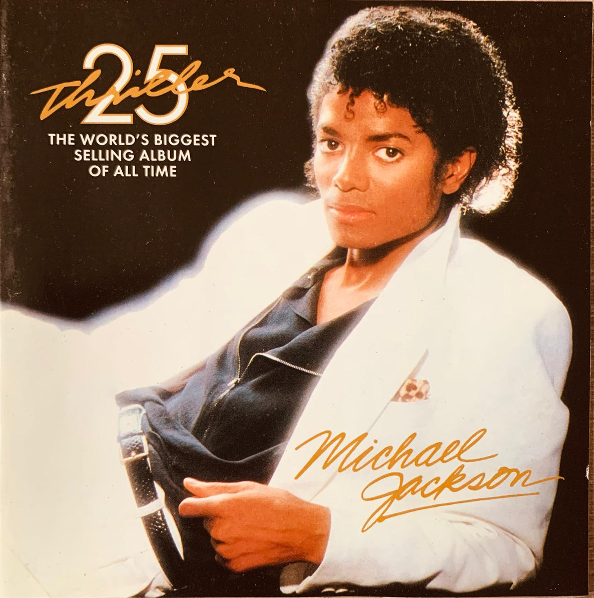 Michael jackson thriller 25 25th anniversary edition original cd cover showing michael in white jacket and dark shirt