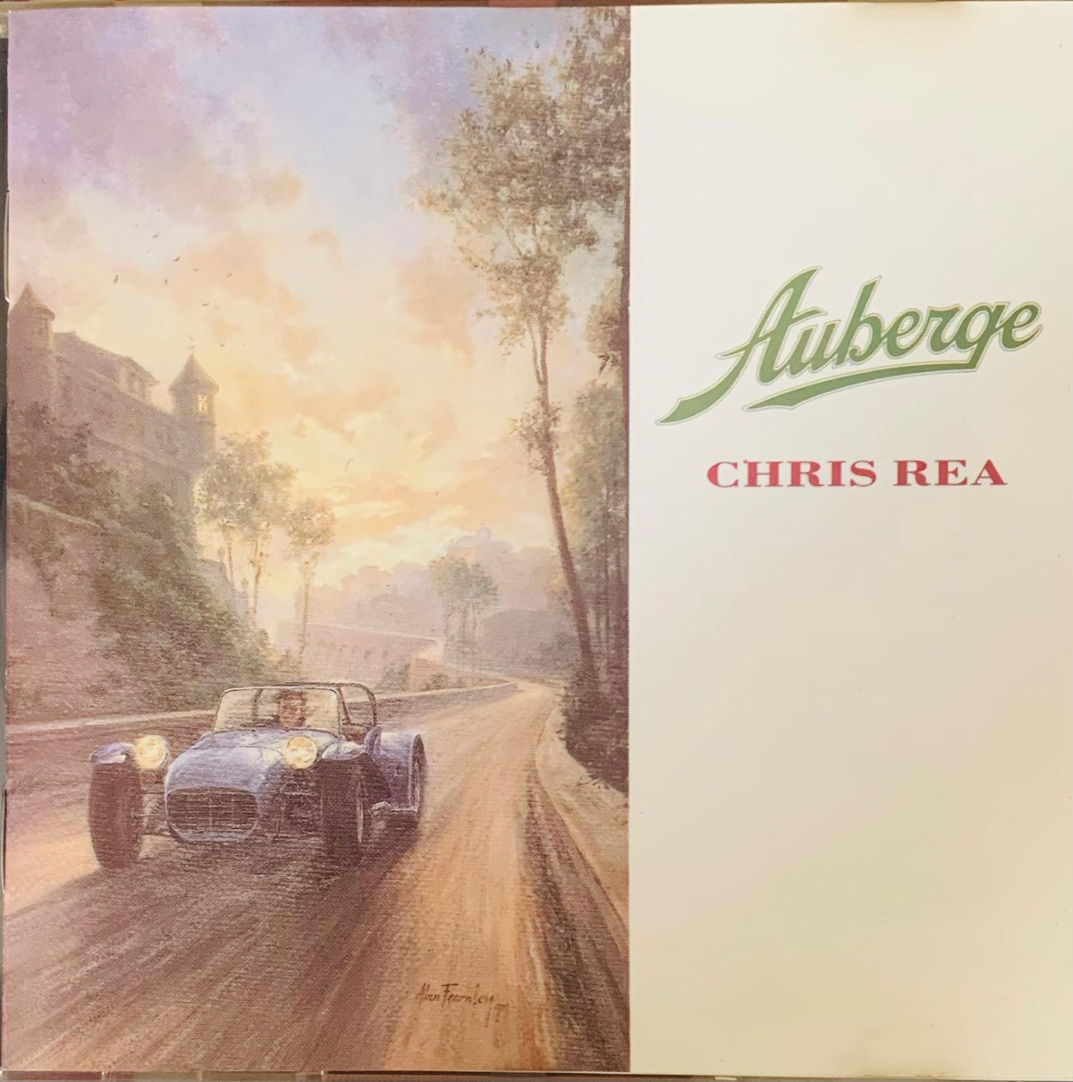 Chris Rea Auberge 1991 original CD featuring a blue vintage sports car driving on a winding road under warm sky