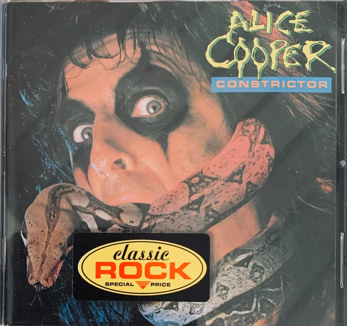 Alice Cooper constrictor 1986 original CD cover with black and white face paint and snake coiled around him