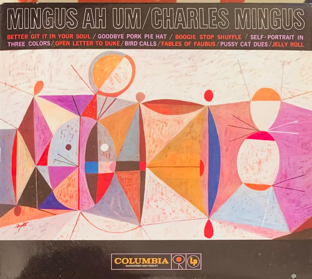 Vibrant abstract vinyl record album cover for mingus ah um by charles mingus on original cd release