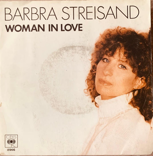 Barbra streisand woman in love 1980 original vinyl record cover with her portrait in white turtleneck and curly hair