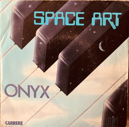 Space art album cover by Onyx 1978 featuring stylized piano keys with cosmic design and Carrere Records logo