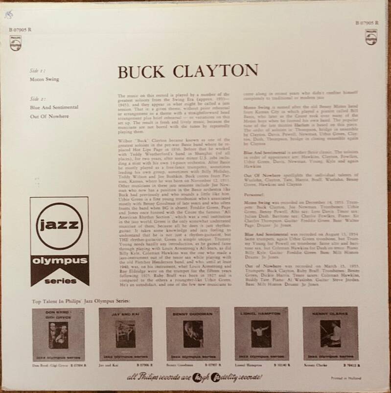Buck Clayton  "Jazz Olympus Series" référence B 07905 R.