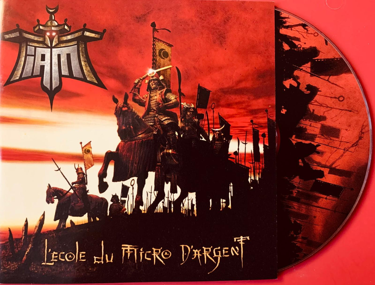 🇫🇷 iam l’école du micro d’argent original cd features red and black armored warriors on horseback under a fiery sky