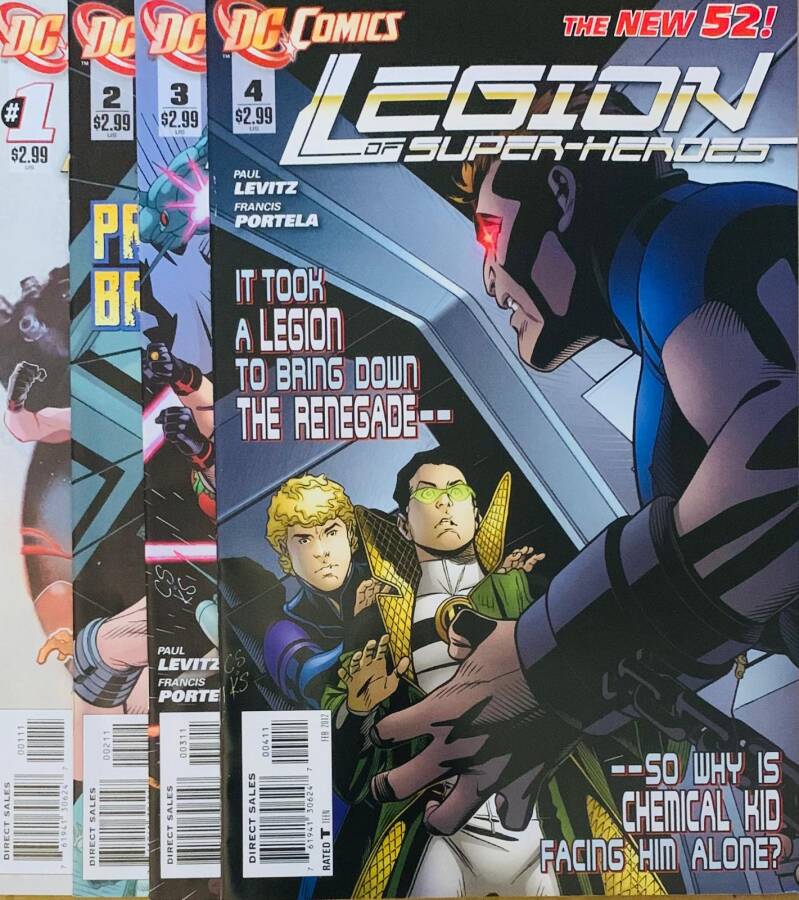 Legion of super-heroes the new 52 comic lot featuring issue 4 with bold blue and black dynamic cover artwork