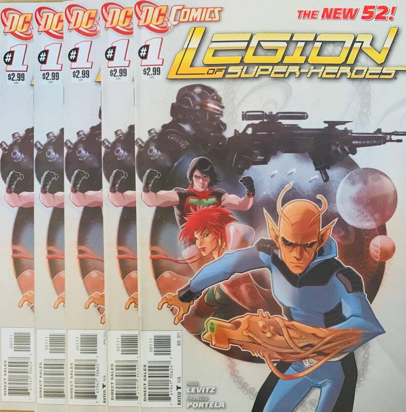 Five dc comics legion of super-heroes the new 52 #1 issues with vibrant artwork and dynamic cosmic character poses
