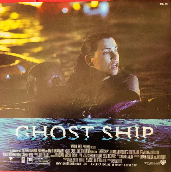 The ghost ship original soundtrack autographed cd features a dark-haired woman in purple on a dim water background