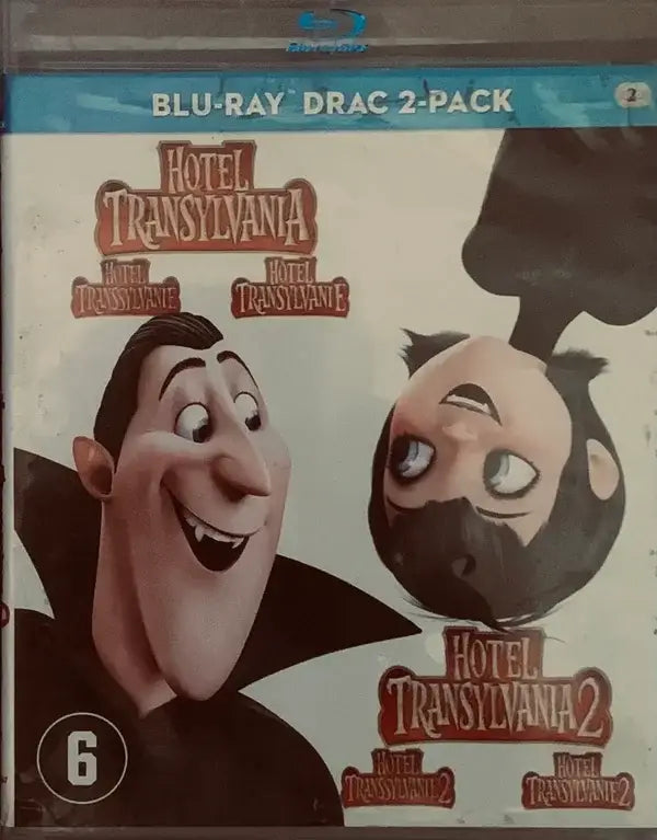 Blu-ray disc case for hotel transylvania 1 and 2 pack with animated characters and red black text on light background