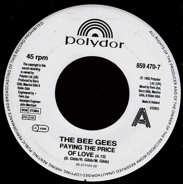 Bee Gees ‎– Paying The Price Of Love