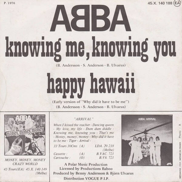 ABBA ‎– Knowing Me, Knowing You / Happy Hawaii