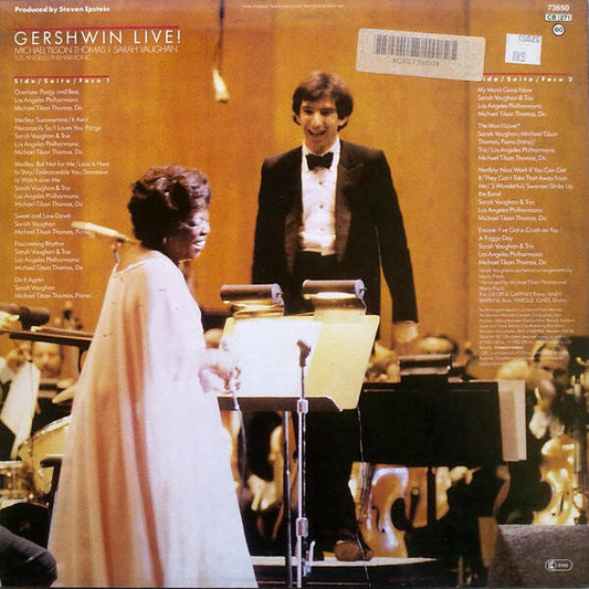 Michael Tilson Thomas, Sarah Vaughan, Los Angeles Philharmonic‎– Gershwin Live! Label: CBS ‎– 73650 Format: Vinyl, LP, Album Country: Netherlands Released: 1982 Genre: Jazz, Classical Style: Modern