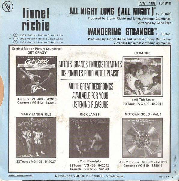 Lionel Richie ‎– All Night Long (All Night)