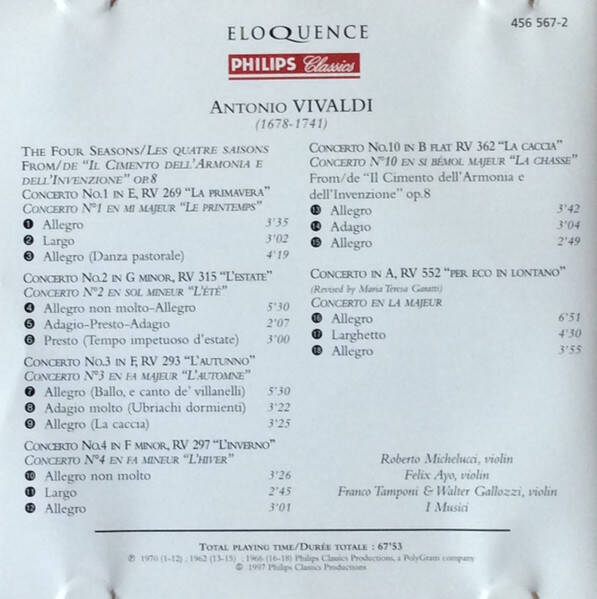 Vivaldi - I Musici ‎– الفصول الأربعة - Les Quatre Saisons — NM / Vg+