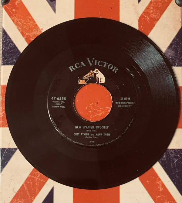 🇺🇸 CHET ATKINS and HANK SNOW – New Spanish Two-Step / Reminiscing [7" сингл] [RCA Victor] [ПЕРВОЕ АМЕРИКАНСКОЕ ИЗДАНИЕ / ЛОГОТИП С СОБАКОЙ СВЕРХУ] [VG+] [Гитарный дуэт / Кантри-джаз] ДЛЯ КОЛЛЕКЦИОНЕРА