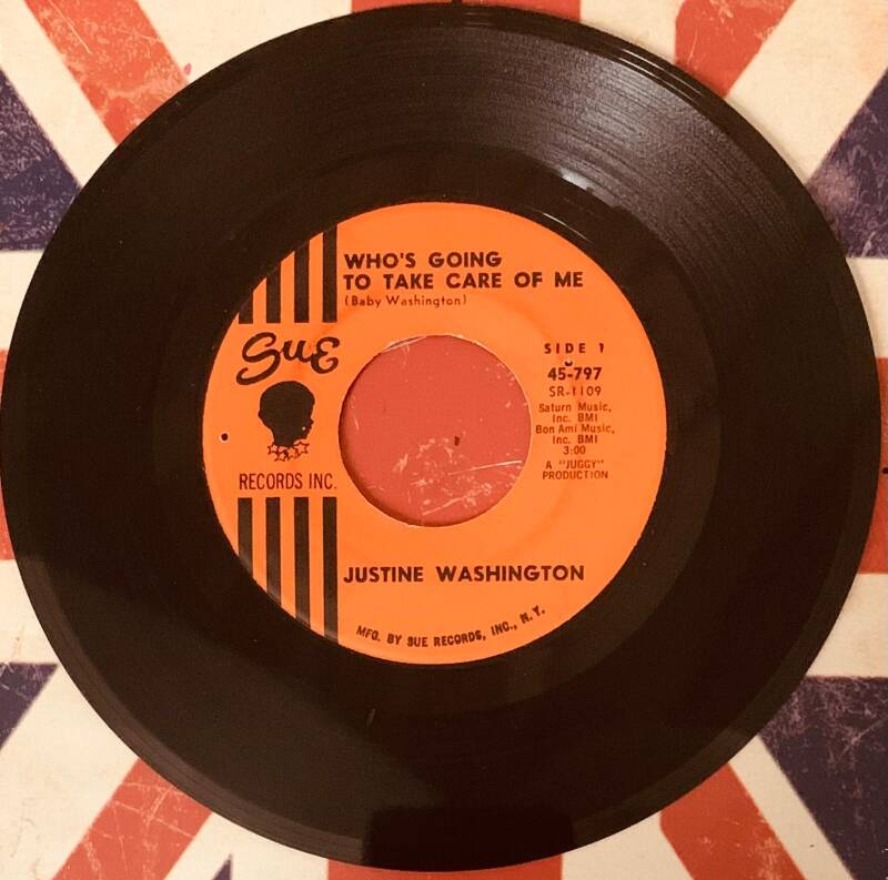 🇺🇸 JUSTINE WASHINGTON – I Can't Wait Until I See My Baby / Who's Gonna Take Care Of Me [7"] [Sue Records] [US FIRST PRESS] [VG+] [NORTHERN SOUL / BELGIUM POPCORN] COLLECTOR